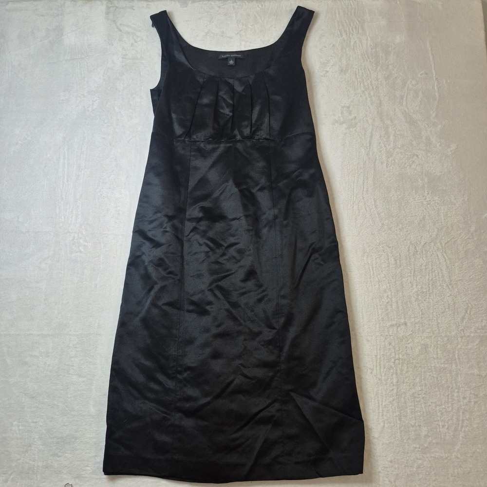 Womens 2 Banana Republic Black Sleeveless Dress Pleated Cotton Silk Formal Scoop